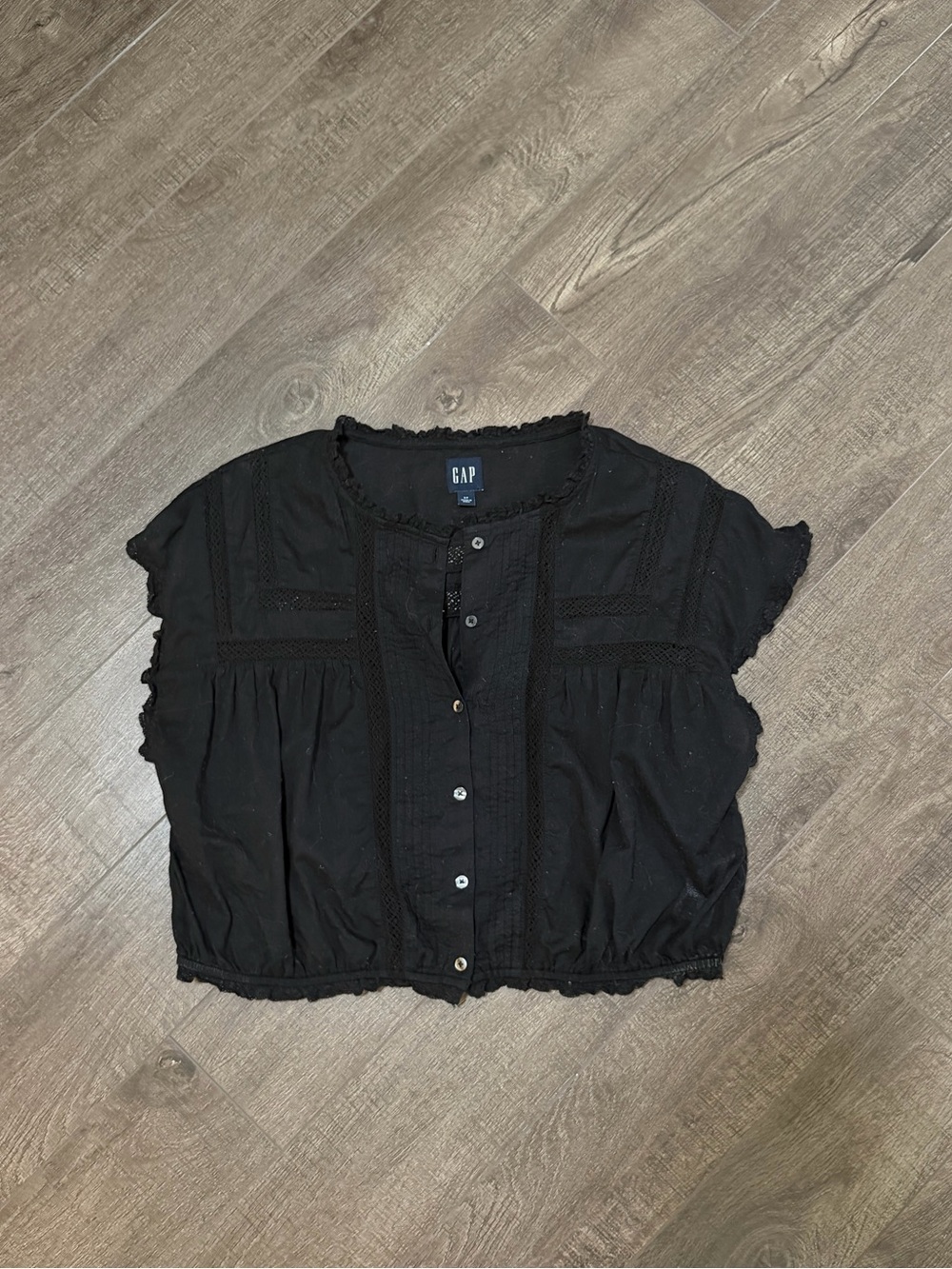 Gap Lace Cotton Blouse - black - size small
